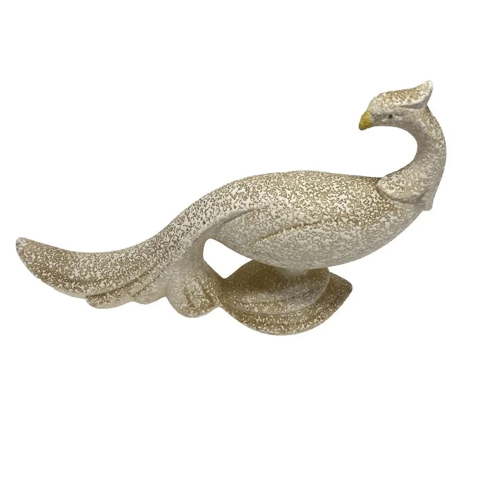 Vintage MCM China Craft Beige Splatter Textured Ceramic Peacock Bird 11.75